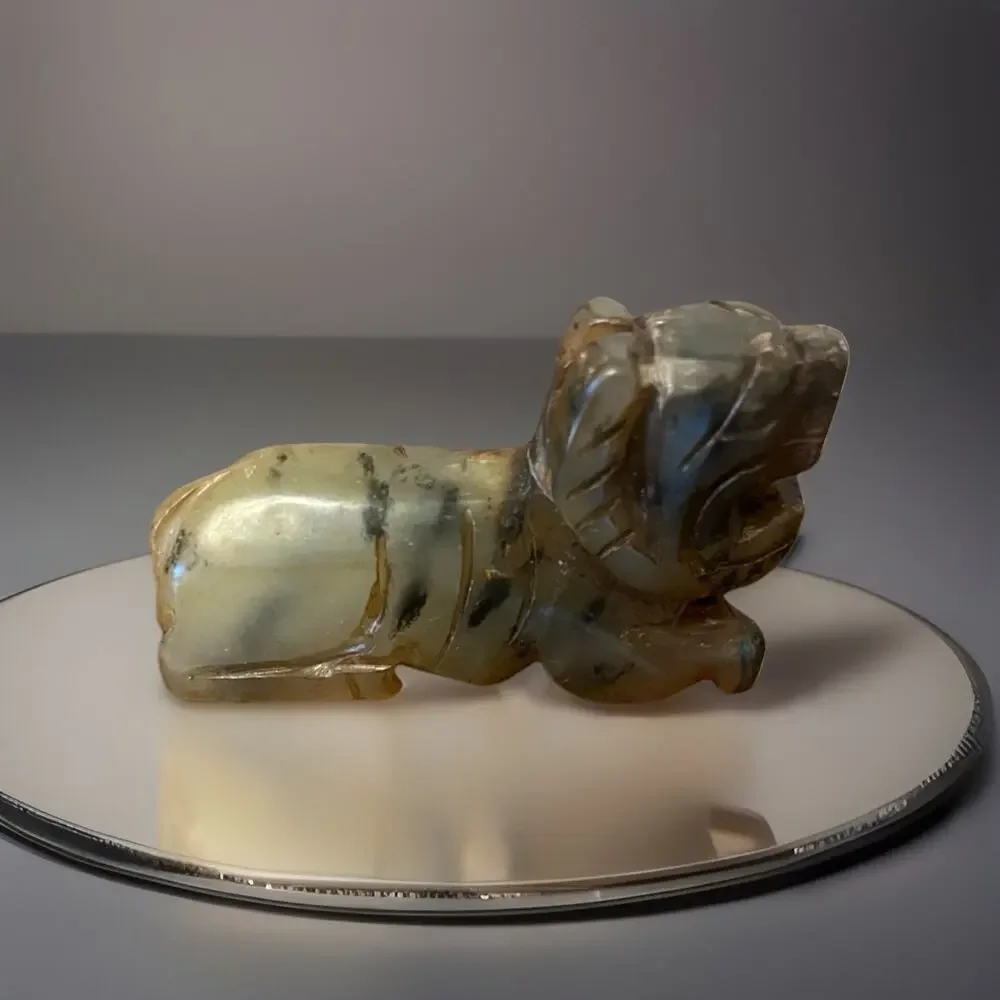 VTG Chinese Jade Nephrite Carved Dog Tiger Stripe Dragon Figurine Sculpture